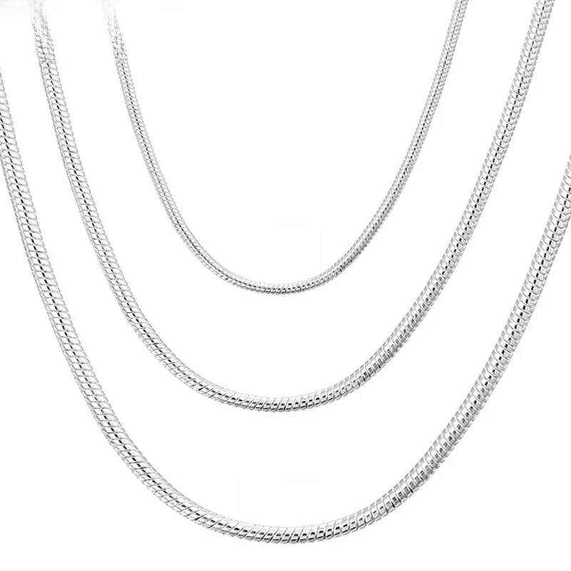 40-75cm 925 Sterling Silver 1MM/2MM/3MM solidny naszyjnik z łańcuszkiem wężowym dla kobiet mężczyzn moda biżuteria na wisiorek — 2