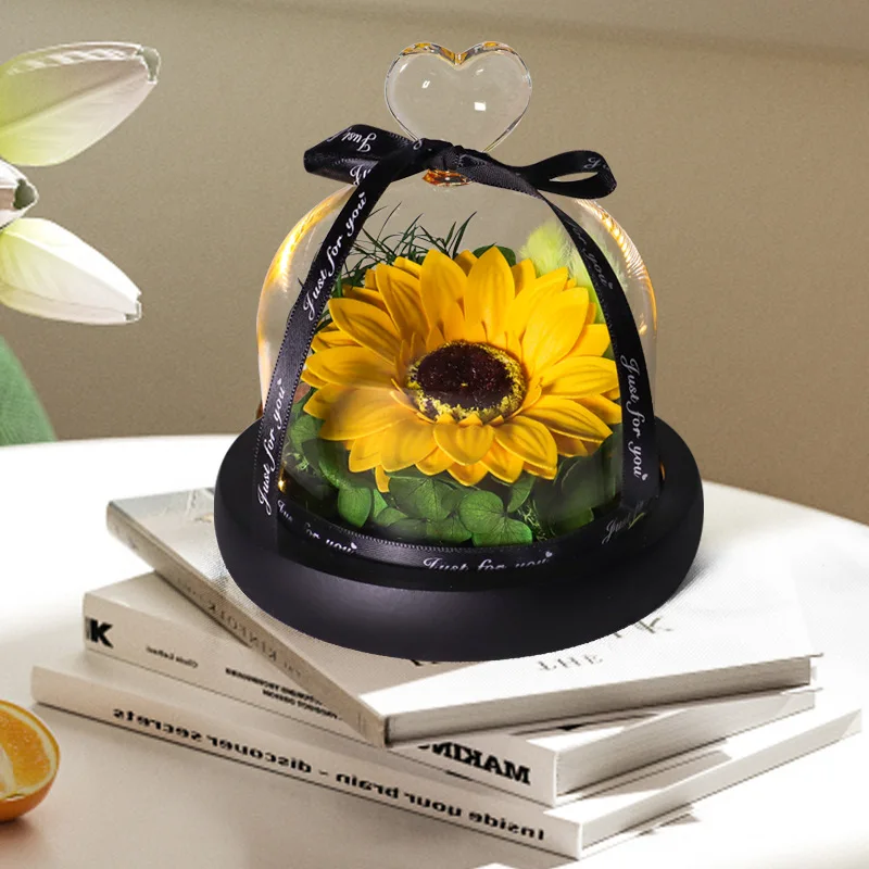 

Консервированный подсолнух в стеклянном куполе, вечный цветок, подарок на День святого Валентина/день рождения, рождественское украшение для дома с только для вас