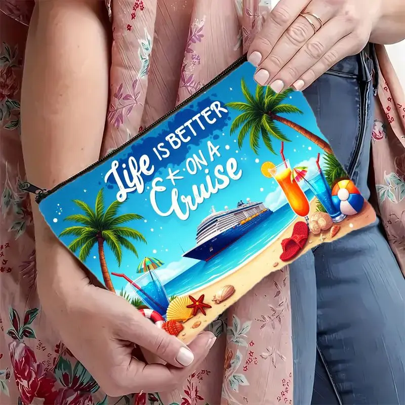 1Pc Vibrant Tropical Beach, Cruise Ship, and Palm Trees 