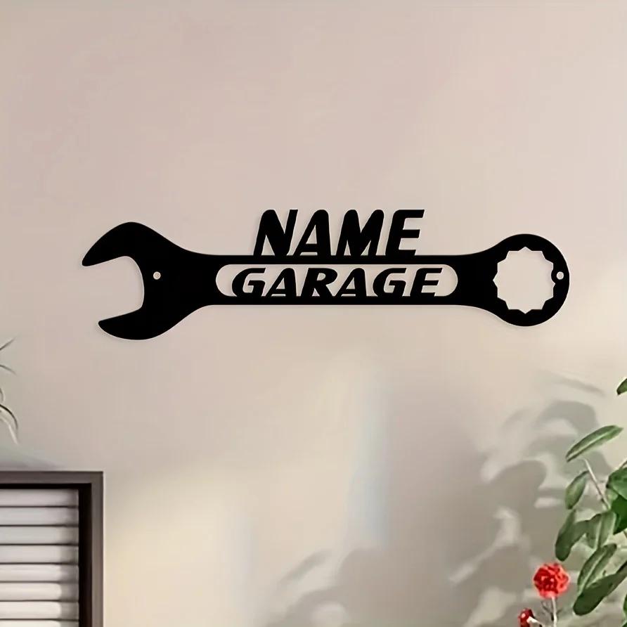 Custom Metal Garage Sign, Personalized Name Wrench-Shaped Metal Garage Sign Pendant, for Dad/Grandpa, Perfect Father's Day Gifts