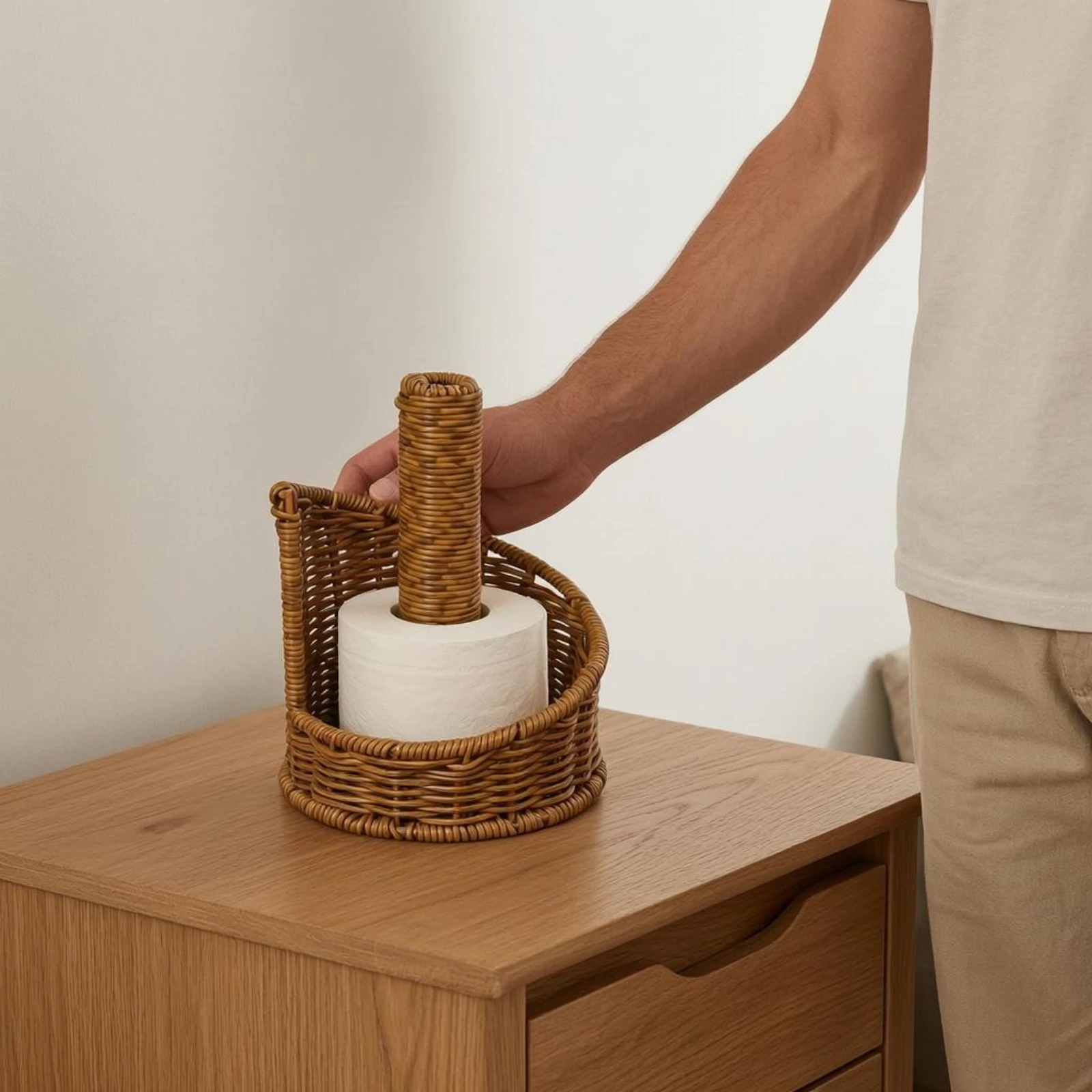 Woven Imitation Rattan Tissue Holder Basket Toilet Paper Roll Stand Weave Paper Tissue Container Home Decor Accessory
