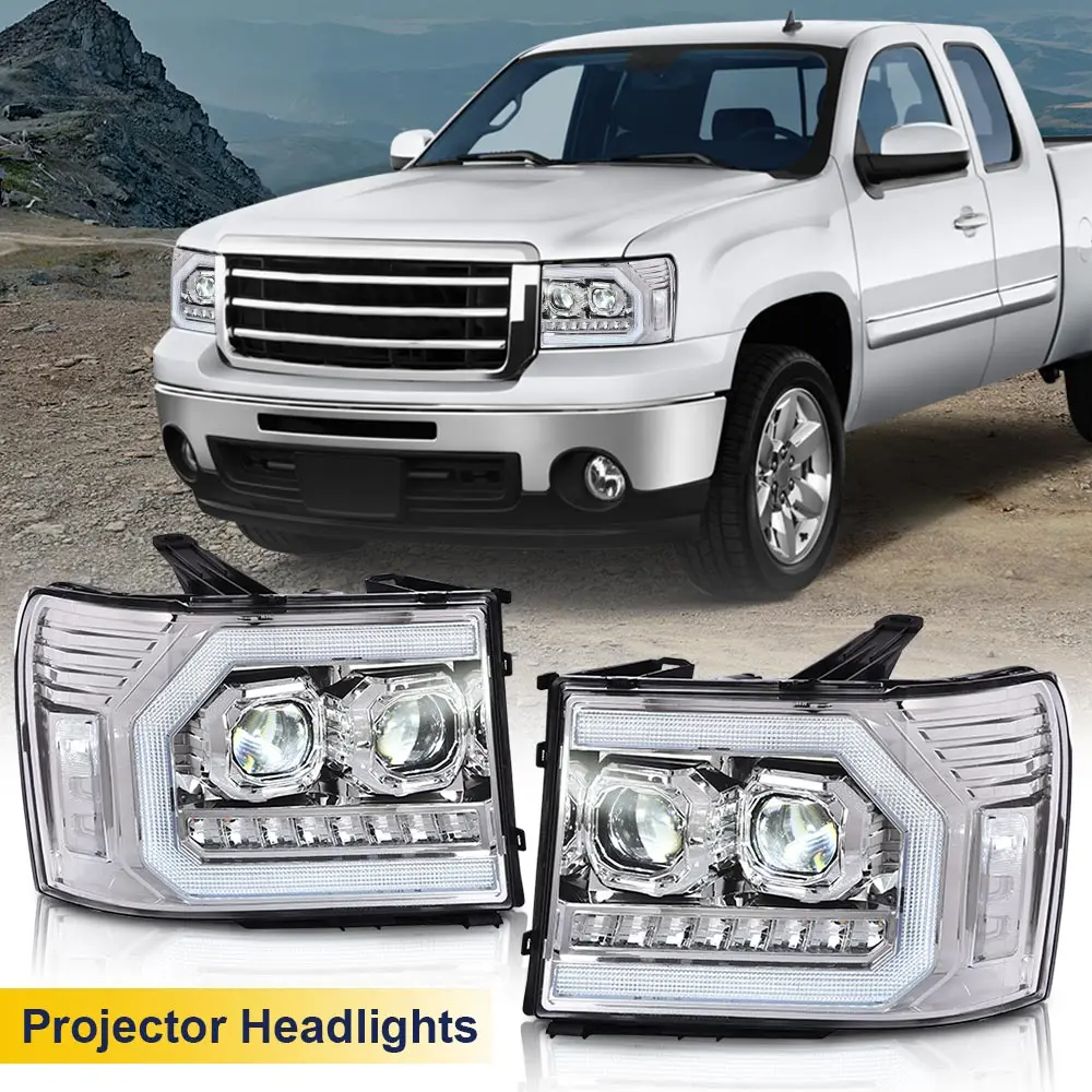 

Led Headlights Chrome Housing Clear Lens White Reflector Lh Rh Lamp Fit for 2007-2013 Gmc Sierra 1500 2500Hd 3500Hd 20980241