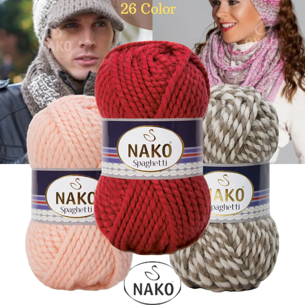 Nako Spaghetti Wool Hand Knitting Yarn, 100 Grams 60 Meters, 26 Colors, Premium Acrylic, Rope, Scarf, Hat, Beret, Poncho, Gloves, Sweater, Cardigan, Home Decoration, Soft Fabric, Spring, Summer, Winter, Autumn - MADE I