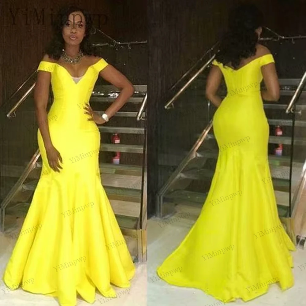 Simple Yellow Mermaid Prom Dresses for Black Girls Off Shoulder Wedding Guest Party Gowns Graduation Homecoming Dress Customized