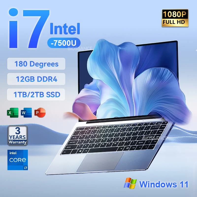 2025 nouveau i7 ordinateur portable PC Gamer Intel Core i7 7500U étude à domicile ordinateur portable 14.1 "Windows 11 Pro ordinateurs portables de bureau Ultra minces