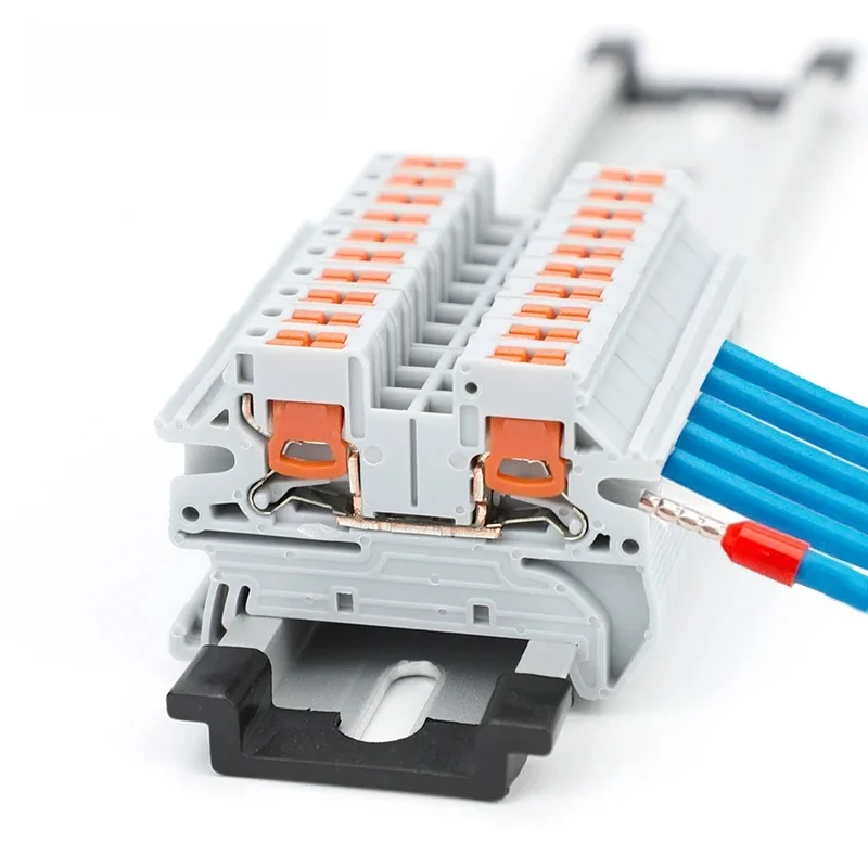 Bornier sur Rail DIN PTV 2.5, connexion enfichable d'entrée latérale 2.5 mm2 12 AWG, câblage de câble, connecteur de fil électrique PTV2.5, 10 pièces