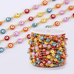 10 Color Choose Colorful Evil Eye Round Bead Chain Necklace Copper Metal Enamel Chain For DIY Handmade Jewelry Making Components