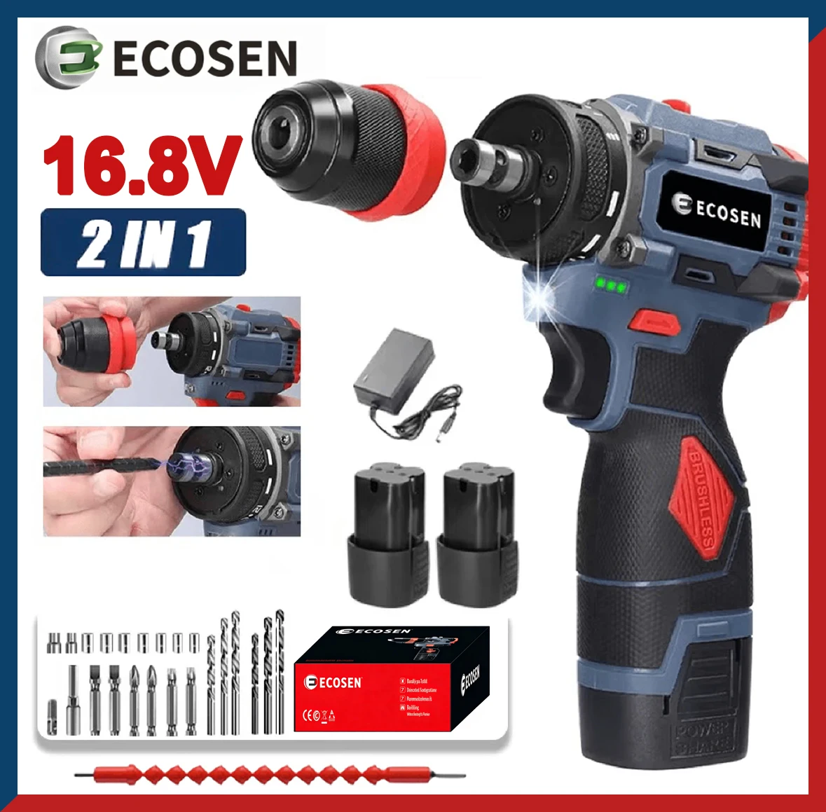 Furadeira Parafusadeira Sem Escovas 16.8V / 21V com Kit Completo