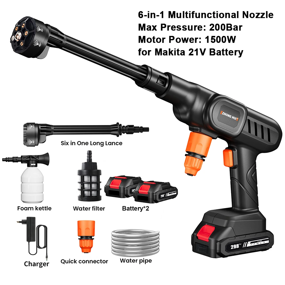 3500 W 200 Bar kabelloser elektrischer Hochdruckreiniger, Sprühwasserpistole, Autowaschdruck-Wasserreinigungsmaschine für 21 V-Batterie