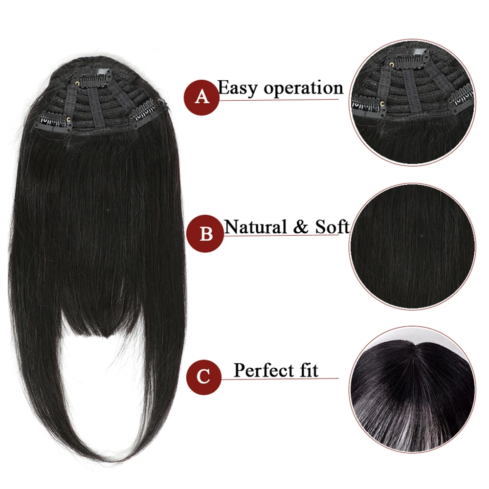 Lovevol 100% Human Hair Bangs Clips in Hair Extensions Upgraded 3 Secure Clips Blunt Bangs Fringe Hairpiece With More Color