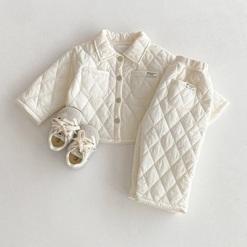 

Autumn and winter children's outfits Fleece-lined and cotton-padded warm cotton-padded clothing set Baby long-sleeved set
