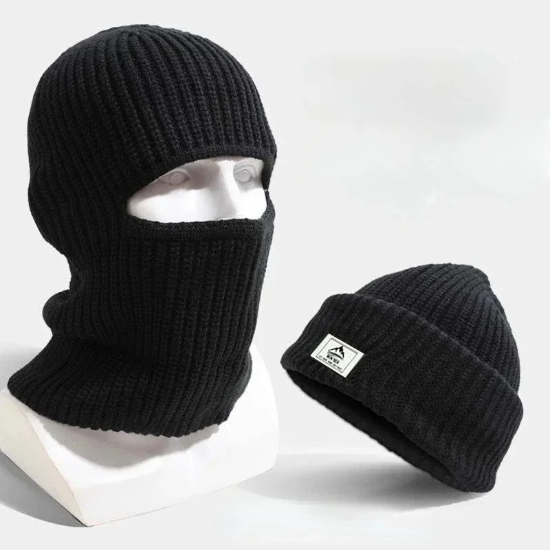 AliExpress NONE 2 in1 Winter Mask Beanies Hats Warm Knitted Balaclava Hats Windproof Solid Full Face Ski Bonnet Tactical Cycling Earmuffs Cap