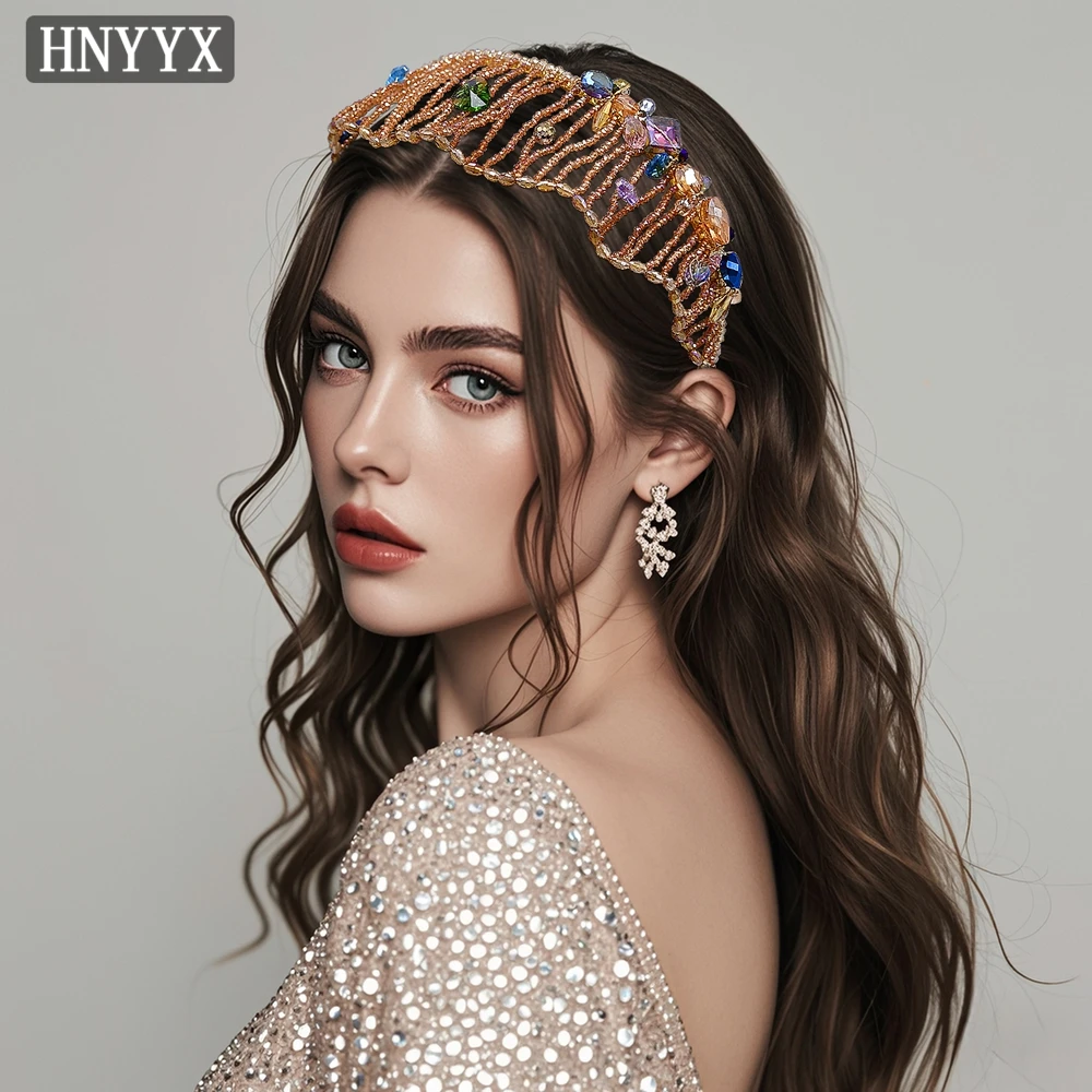 

HNYYX Crystal Hairband Wide Baroque Hair Accessories Yellow Luxury Hair Piece Fashion Party Headdress Festival Headwear A58