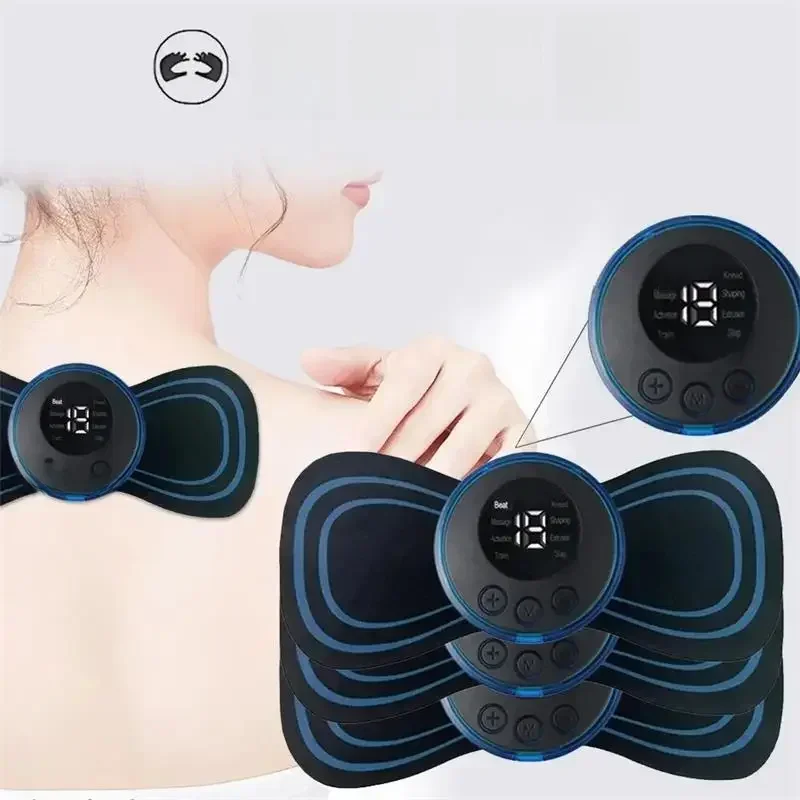 Ems massageador elétrico para pescoço e pescoço, máquina de massagem com 8 modos, 19 níveis de