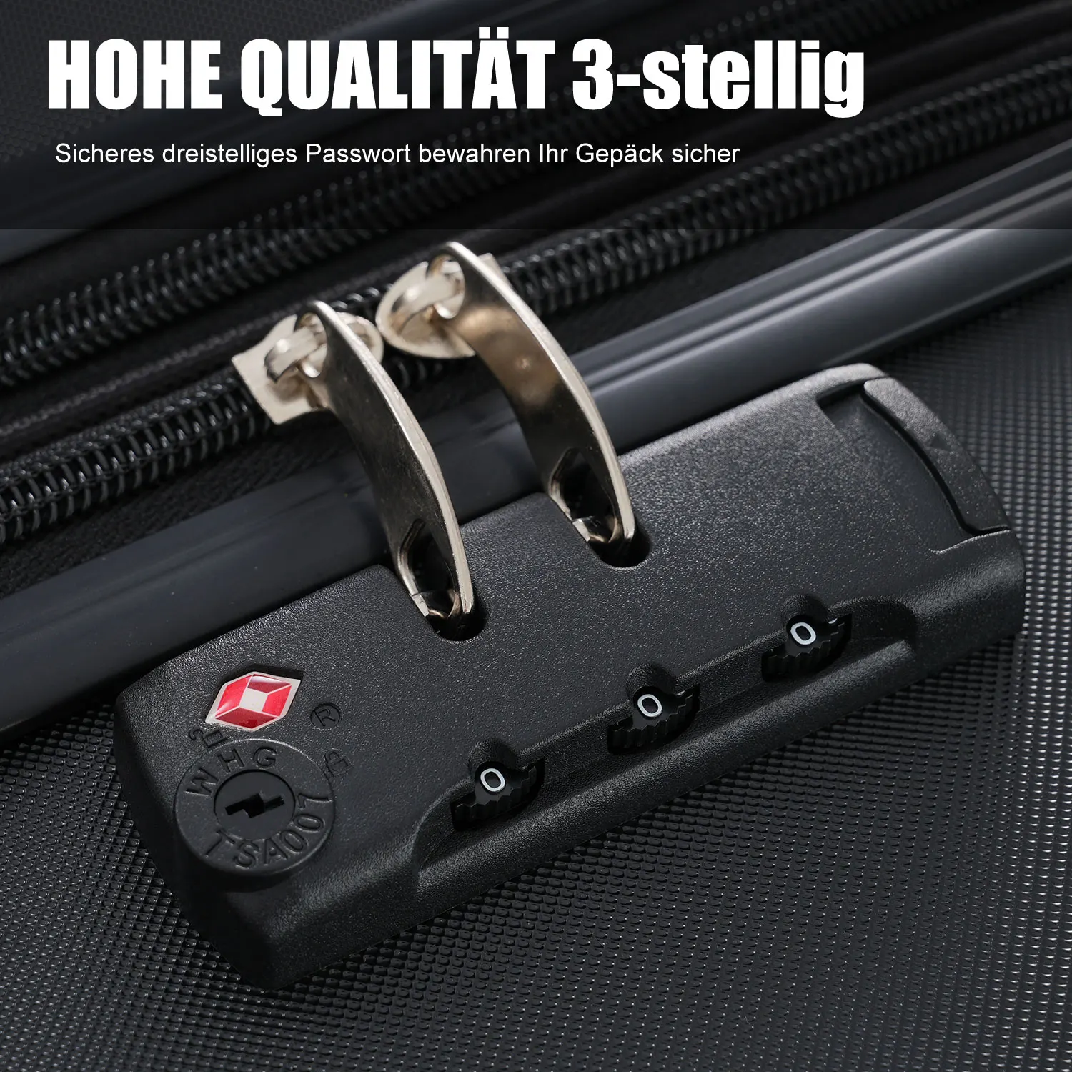 Suitcase set, S-M-L-XL set, luggage with cosmetic bag, hard-shell , travel suitcase, hand luggage 4 wheels, ABS material，black