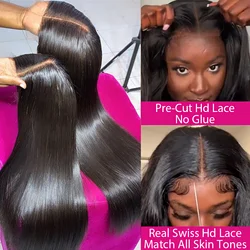 200 Density 7x5 Glueless Wig Human Hair Wig Ready To Wear 13x6 HD Lace Wig Bone Straight Lace Front Wig Ready To Go On Sale