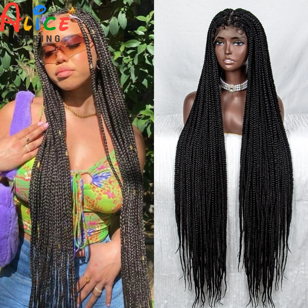 

40 inch Straight Synthetic Full Lace Knotless Box Braided Wigs Synthetic Lace Frontal Braids Wig with Baby Hair for Black Women
