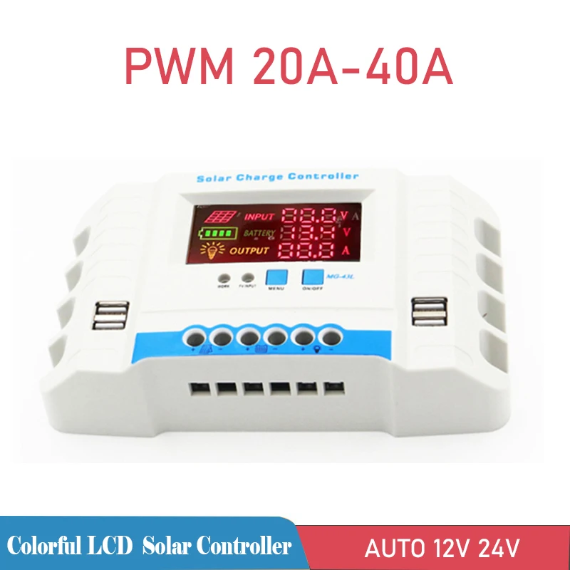 

20A 30A 40A PWM Colorful LCD Dispaly Dual USB 5V Output Battery Charger 12V/24V Solar Charge Controller