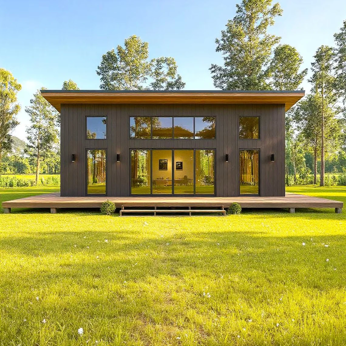 Plany budowy nowoczesnej kabiny typu lean-to o wymiarach 26'x36' z nadrukiem. |   Plany architektoniczne domku na działce z werandą do samodzielnego wykonania (bez materiałów)