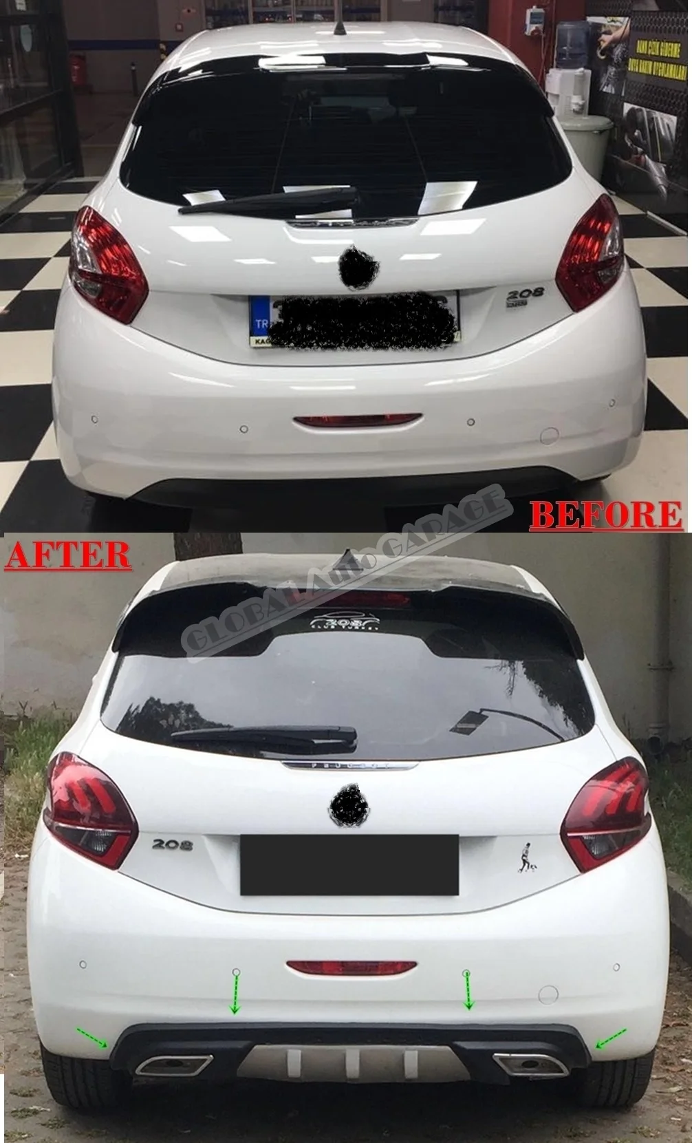 For Peugeot 208 Diffuser 2012 2013 2014 2015 2016 2017 2018 2019 Extension Rear Bumper Attachment Car Styling Auto Universal