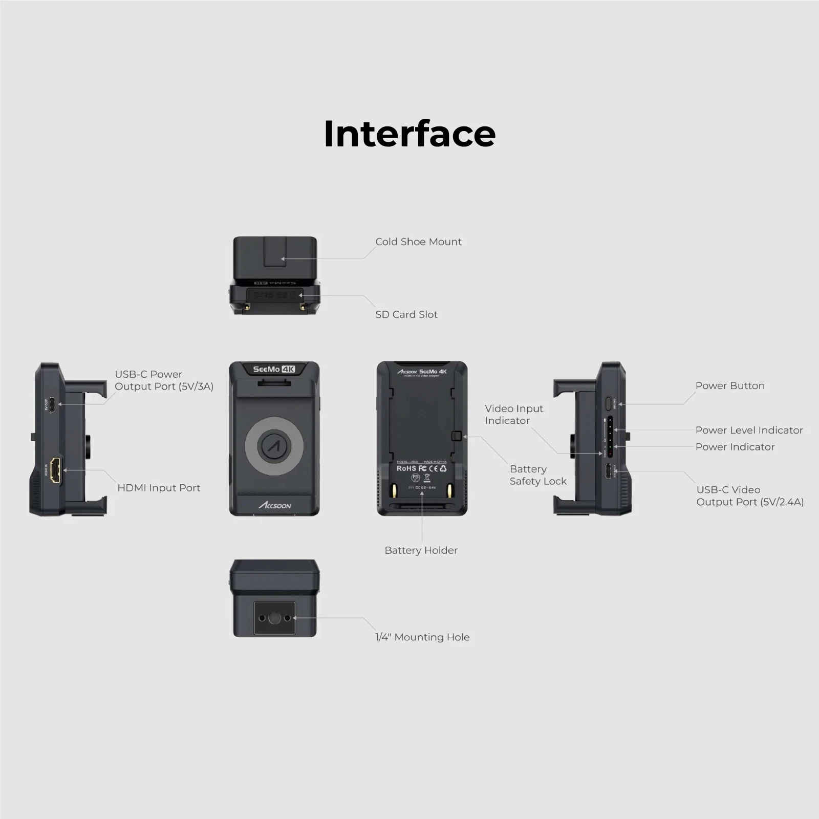 Accsoon Seemo 4K SD Card Reader iPhone ipad Charging H.264 Recording Sharing Video Live Streaming Capture 4K-HDMI to IOS Monitor