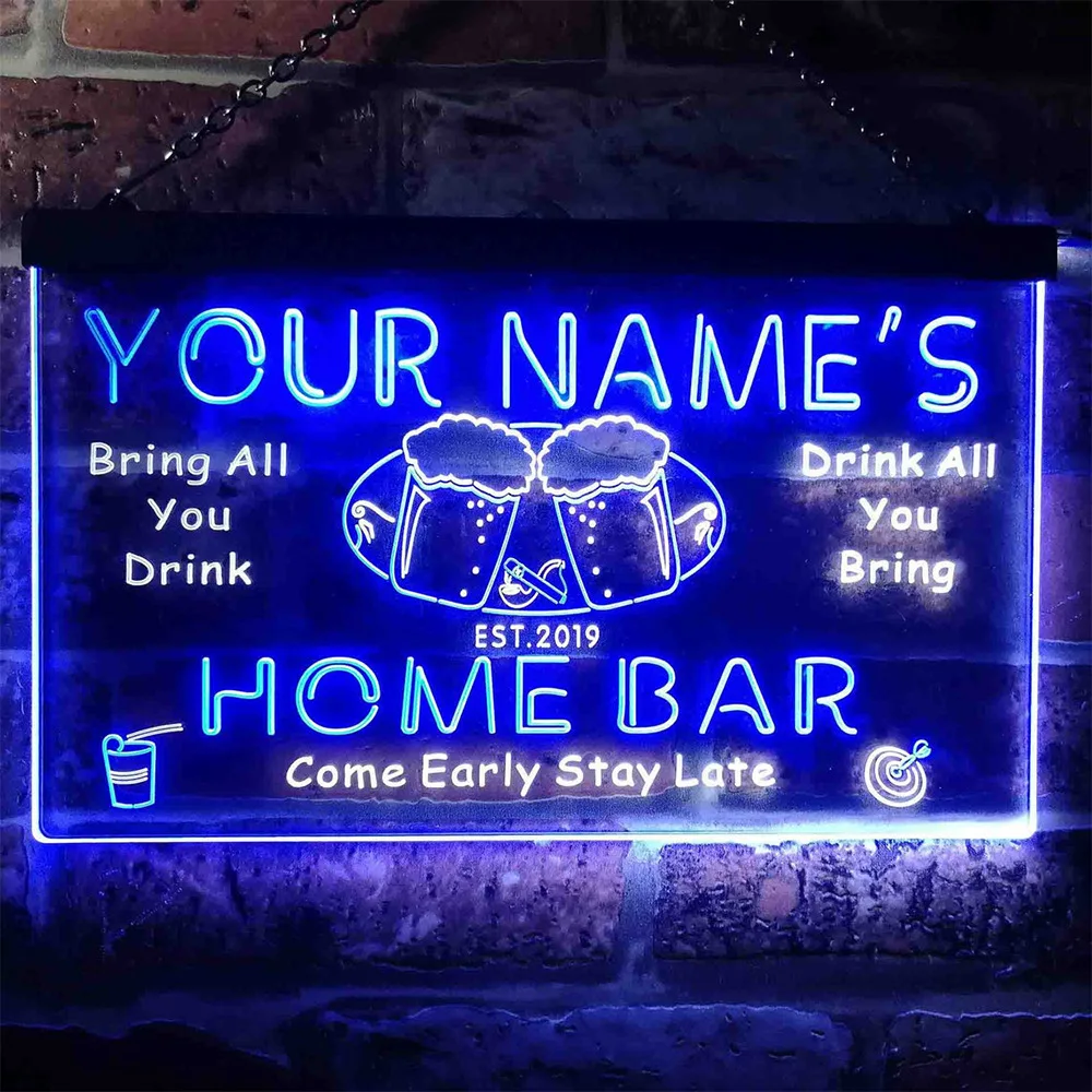 Personalized Your Name Est Year Theme Home Bar Cheers Game Room Dual Color LED Neon Sign Home Bar Beer Pub Wine Neon Sign