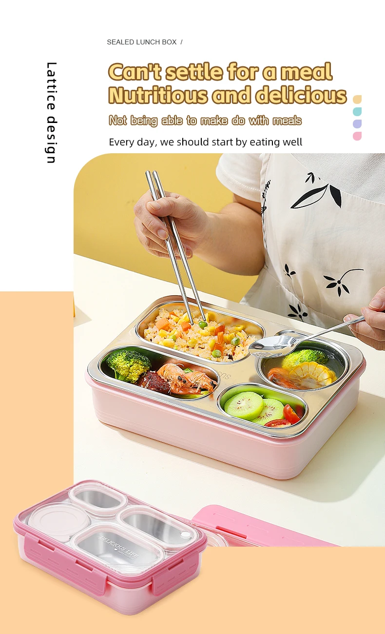 4 Compartments with Storage Box Leak-Proof Stainless Steel Bento Lunch Box (950ml)