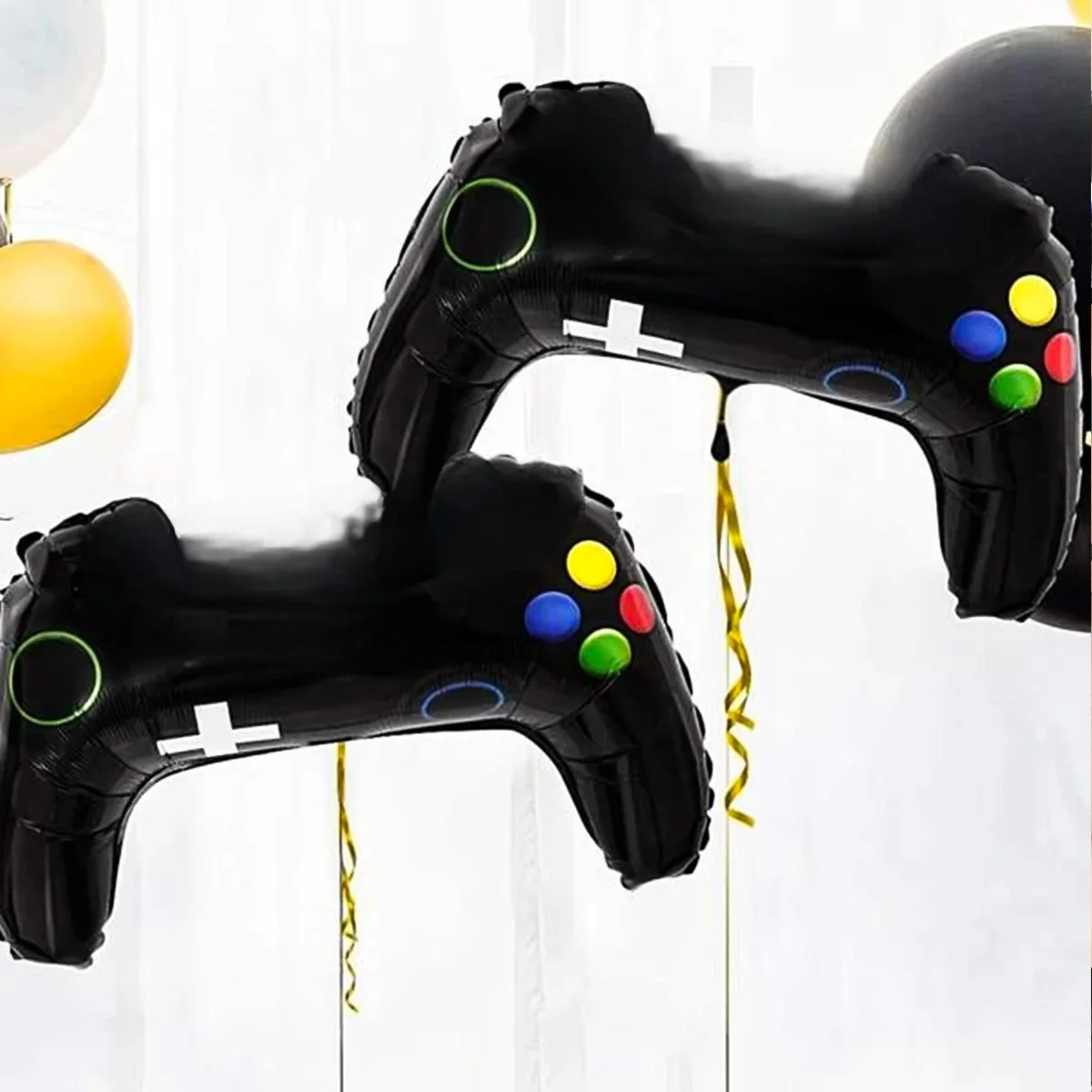 2 pièces noir manette de jeu vidéo contrôleur feuille ballon fête d'anniversaire décoration fournitures de fête enfants jouets gonflables ballon