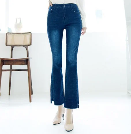 [VIVAJOY] half high-waist slim-fit long Semi boots cut denim pants jeans
