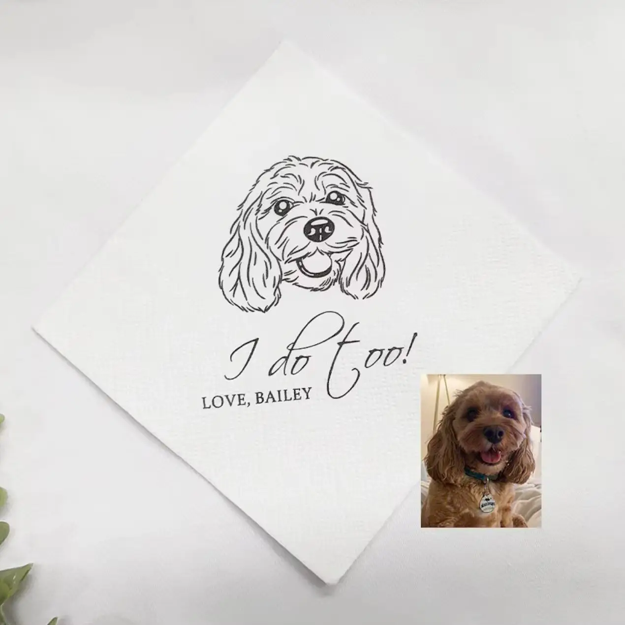50pcs Custom Illustrated Dog Wedding Napkins, Personalized Pet Cocktail Napkins, Pet Wedding Napkins, Dog Cocktail Napkins, Pet