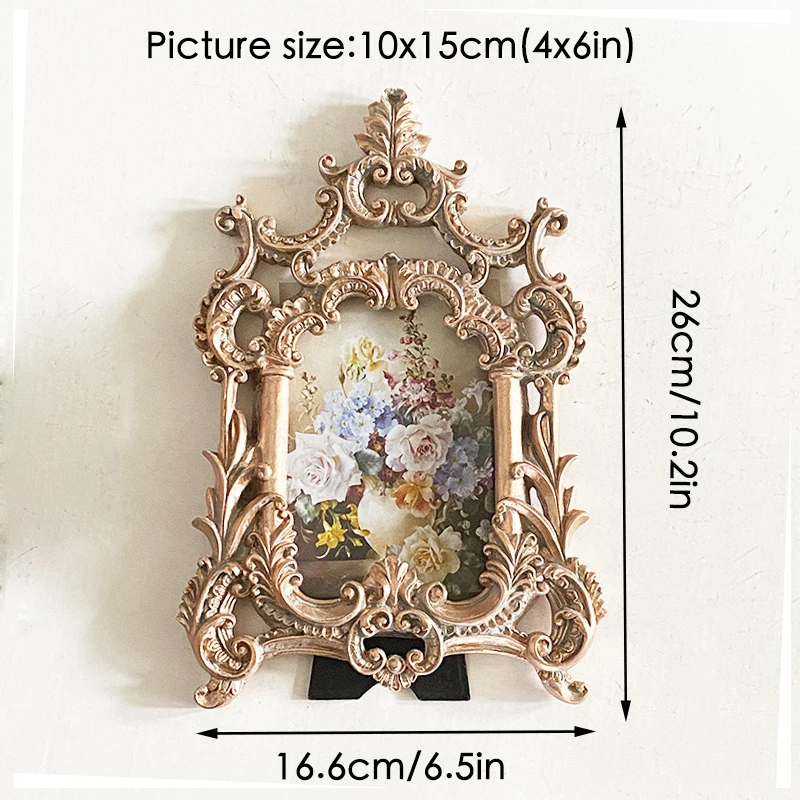 Vintage Picture Frame 4x6, Luxury Ornate Antique Photo Frame for Vertical 4 by 6 inch Pictures for Wall and Tabletop