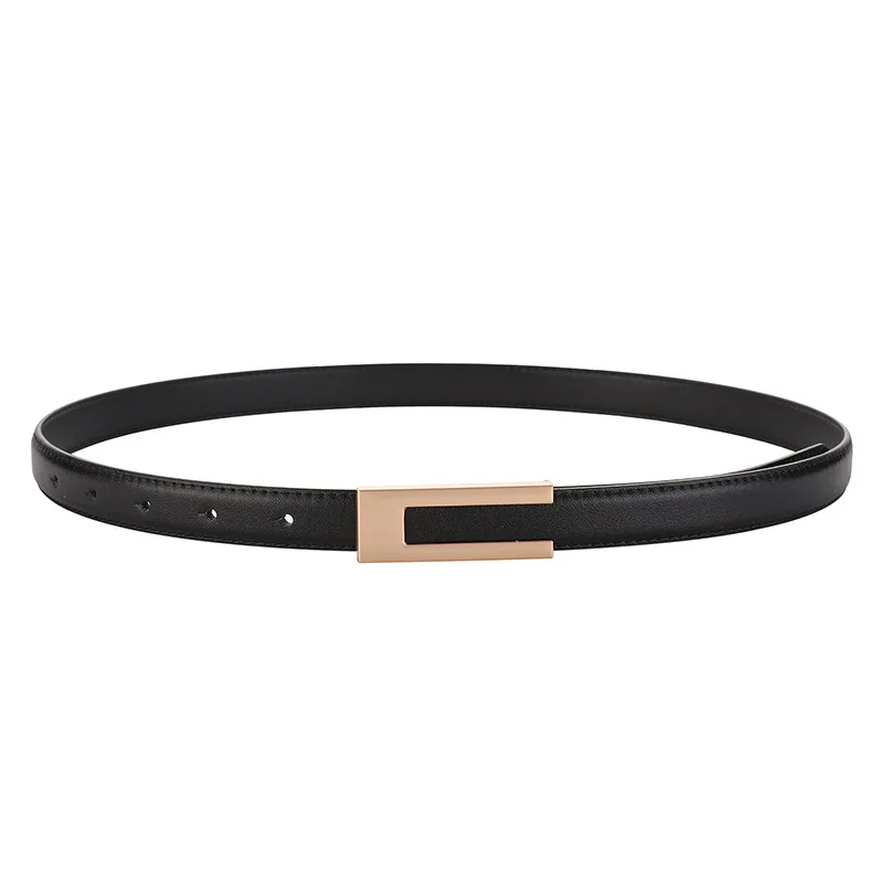 Genuine Leather Thin Belt For Women Smooth Buckle Decorative Dress Belt Fashionable Cowhide Waist Belt Women's Slim Leather Belt