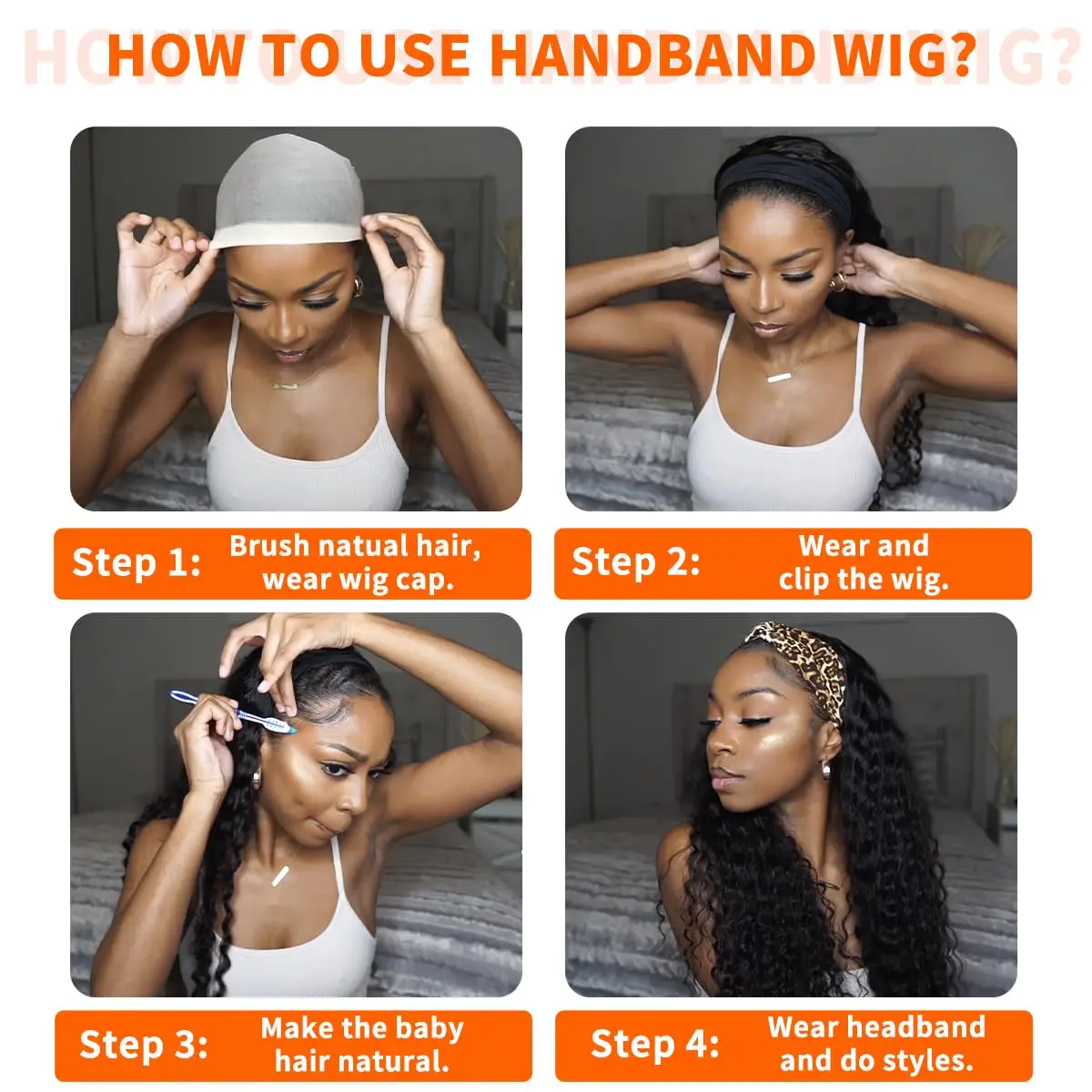 Headband Wig Human Hair Wigs 22 Inch Wear and Go Glueless Wig Curly Deep Wave Headband Wig Natural Color image 5