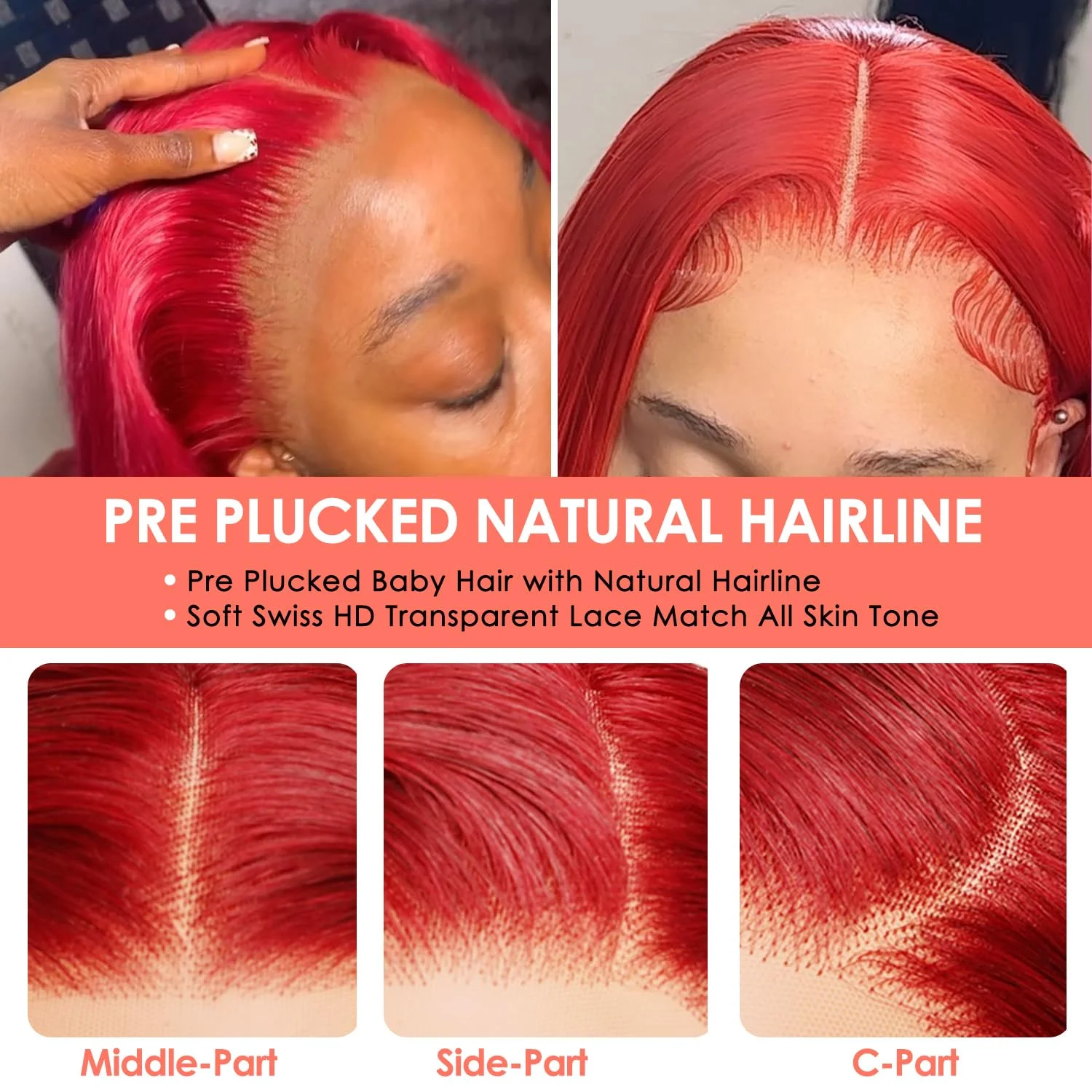 빨간색 레이스 프론트 가발 바디 웨이브 스킨 멜트 HD 레이스 인모 가발 13X4 레이스 프론트 가발 프리 플럭