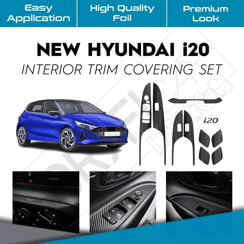 For New Hyundai i20 Special Interior Trim Set Adhesive Vinyl Foil Custom Cut Long Lasting Difference Accessories Carbon Appearan