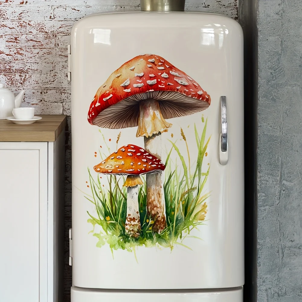 1Pc Rural Pastoral Mushroom Green Grass Wall Sticker, Pvc Wall Decoration for Home Decor, Suitable for Glass, Tiles, Bathroom, Dining Room, Living Room, Bedroom, Doors and Windows, and Wall Decals, Cute and Attractive Stickers That Are Practical and Easy to Create a Cozy Space