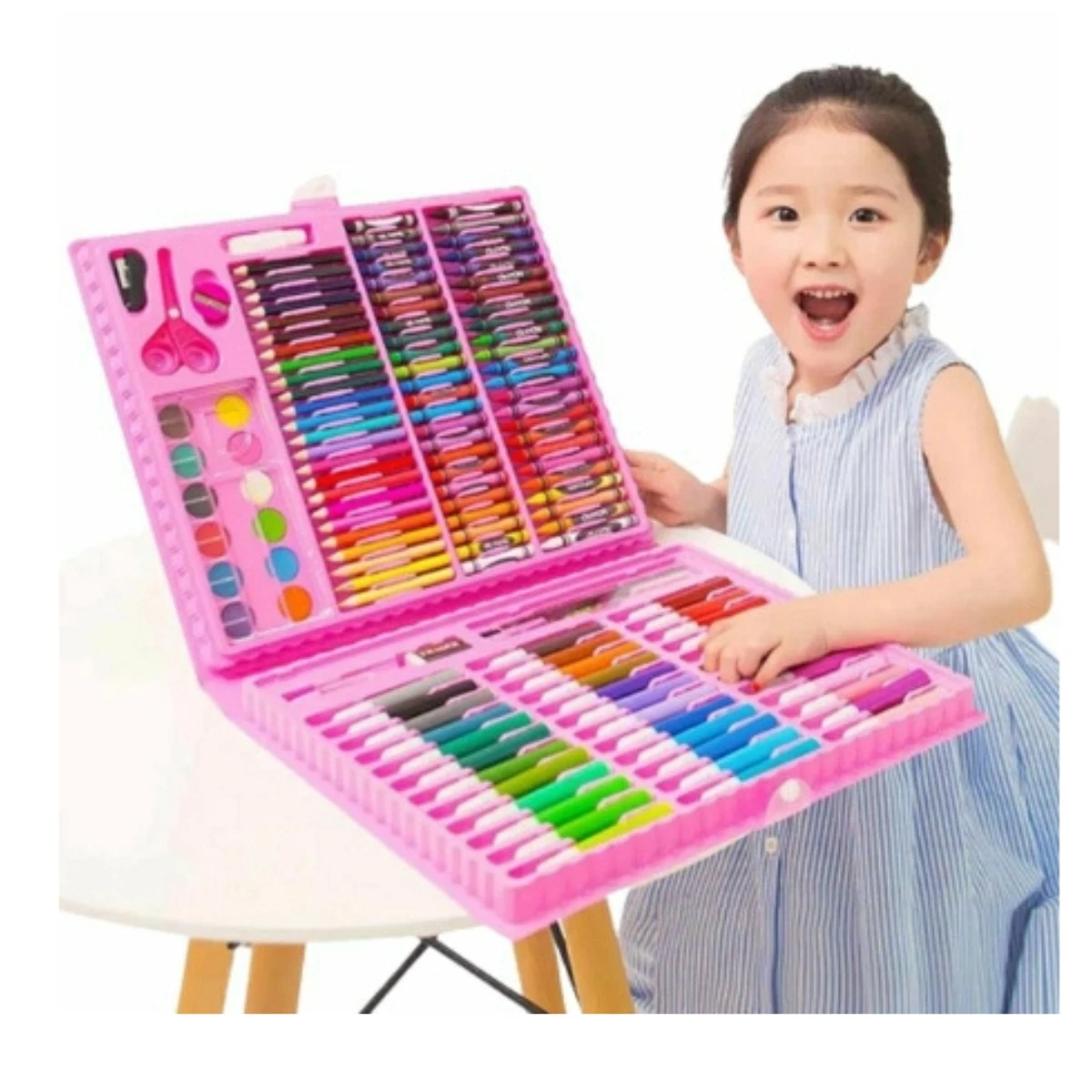 24/48/68/86/150 pçs Estojo Maleta Pintura Infantil Lápis Cores Giz Canetinhas e Diversos Tamanhos Desenhos Para Colorir