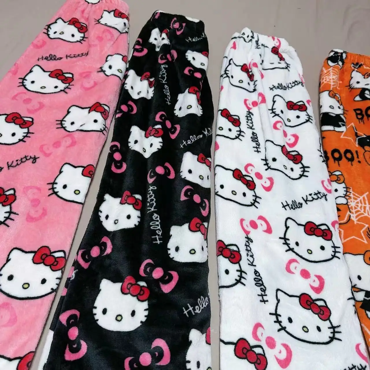 Sanrio Hello Kitty Anime Y2k Kawaii Flannel Pajamas Women'S Warm Woolen Cartoon Casual Home Pants Autumn Winter Fashion Trousers