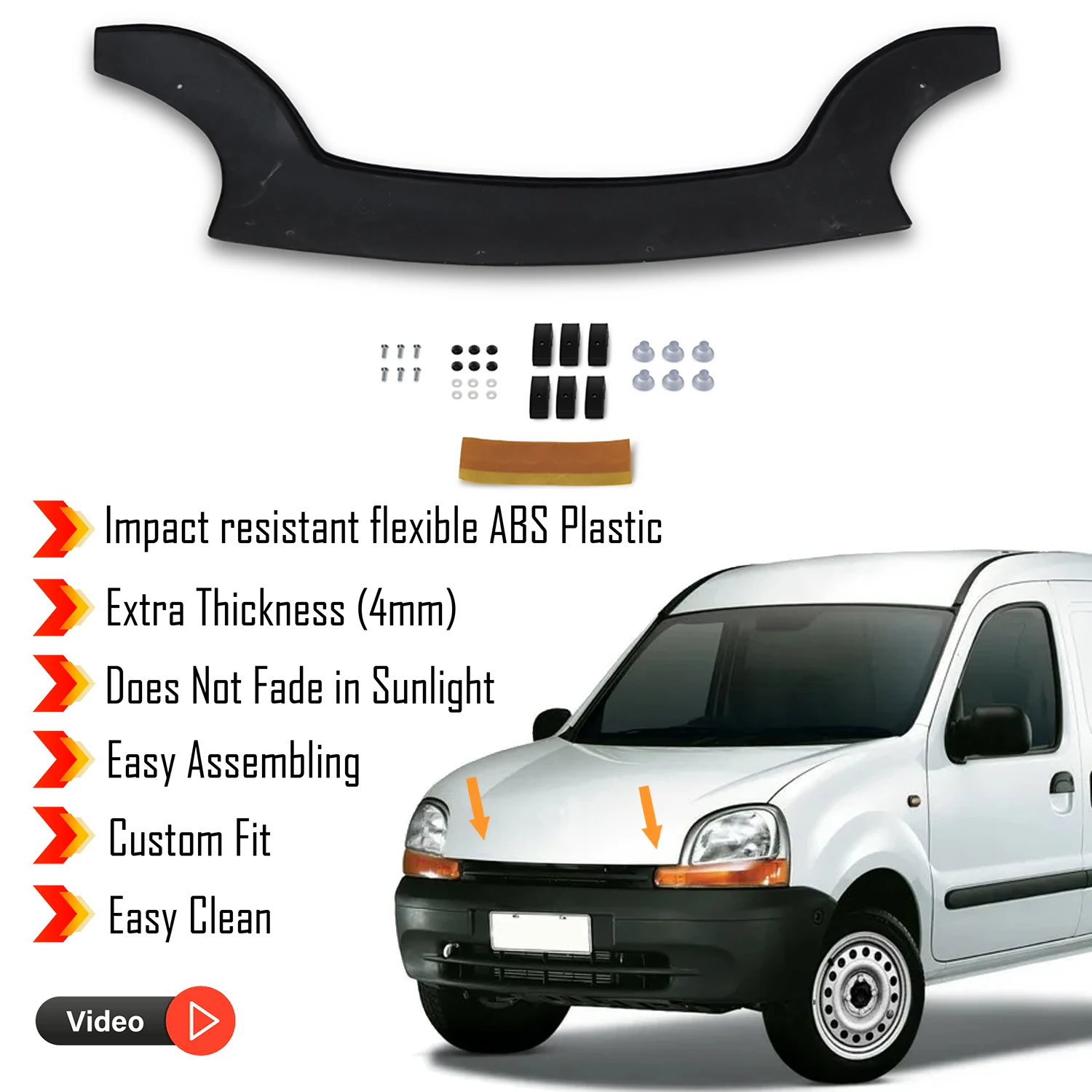 Hood Deflector Guard for Renault Kangoo (1998-2003) Bug Shield Bonnet Protector / 4 mm thickness and ultra-durable material