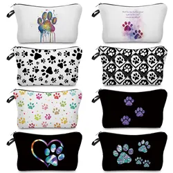 Mini borsa per il trucco Casual borsa per il trucco portatile da donna borsa per cosmetici con stampa di zampe di cane personalizzabile astucci per matite Kawaii dei cartoni animati