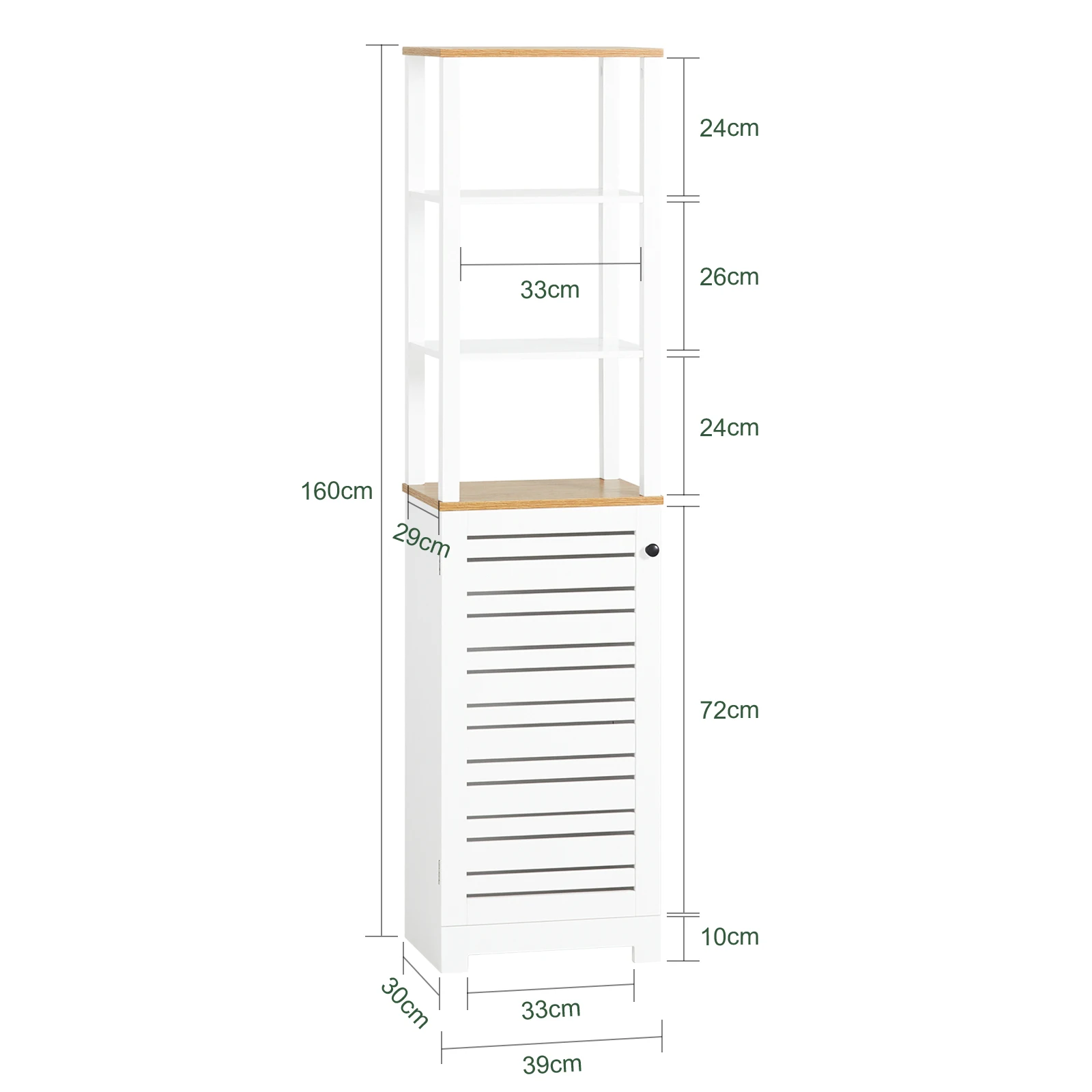 SoBuy BZR43-W Badezimmer Hochschrank Badschrank Badregal Badezimmerschrank mit 3 offenen Fächern und Lamellentür Badmöbel – Detail 1