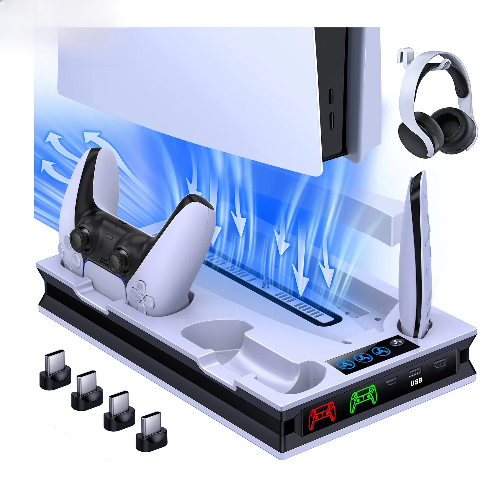 Dinofire-PS5 Suporte de Ventilador, Carregador Rápido Duplo, Playstation 5 Controlador, Estação de