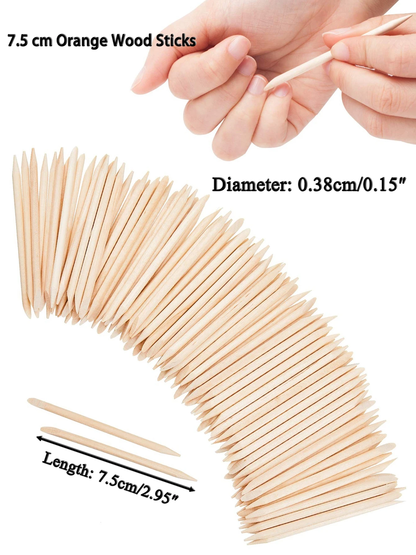 7.5cm Orange Wood Sticks for Nails Cuticle Pusher, Cleaning Tool Double Ended Manicure Sticks, Disposable Wooden Cuticle Remover