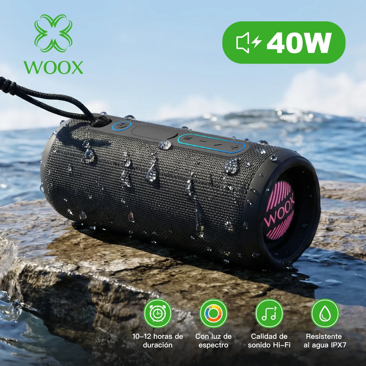 altavoz Bluetooth portátil 40W TWS impermeable con luces RGB altavoz inalámbrico, altavoz potente con graves, altavoz portátil 5200mAh, altavoz Bluetooth IPX7, altavoz con USB AUX y tarjeta TF, altavoz para exterior 12 horas
