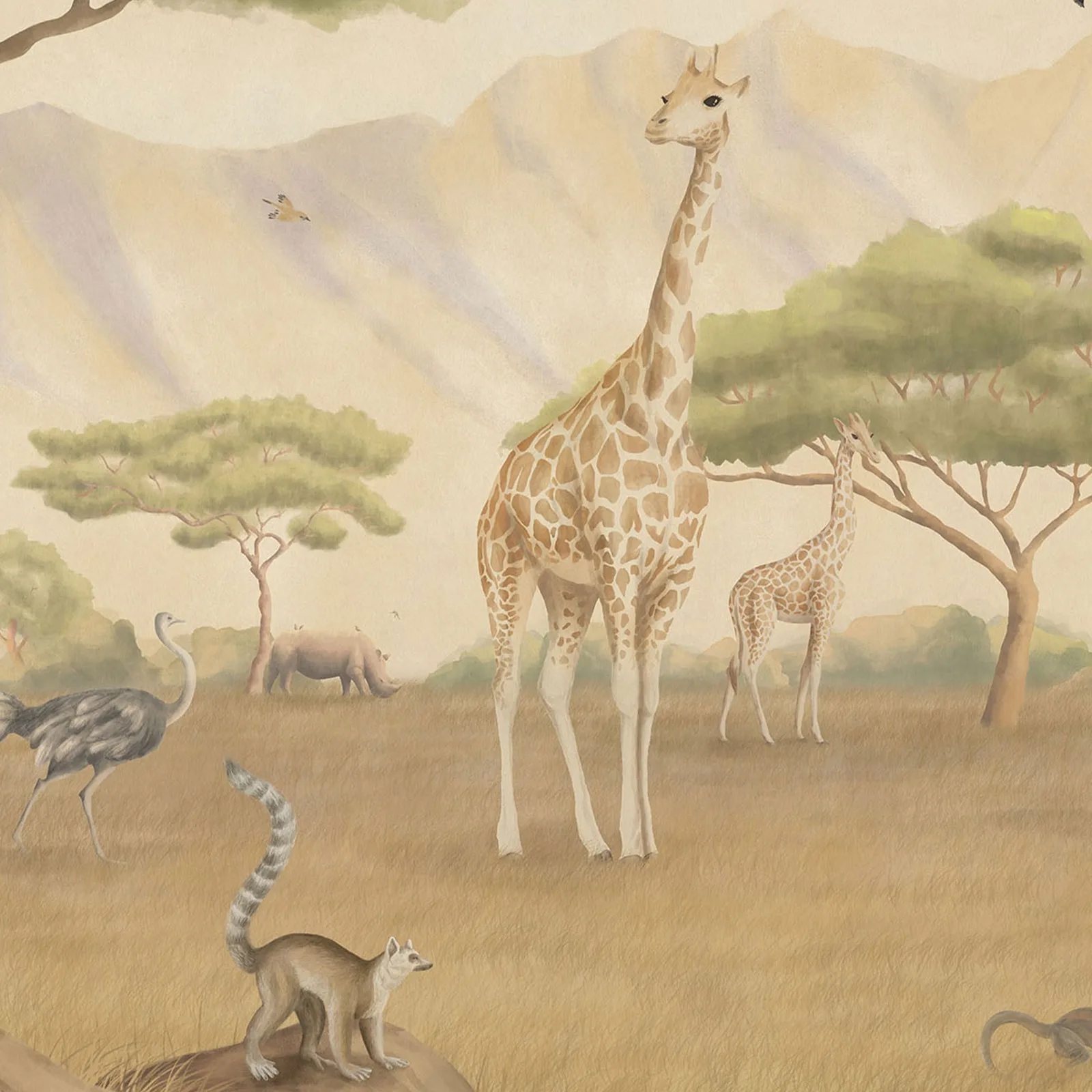 

Bespoke panoramic wall mural - L'arbre aux secrets - Savannah animals wallpaper - Kids Wallpaper