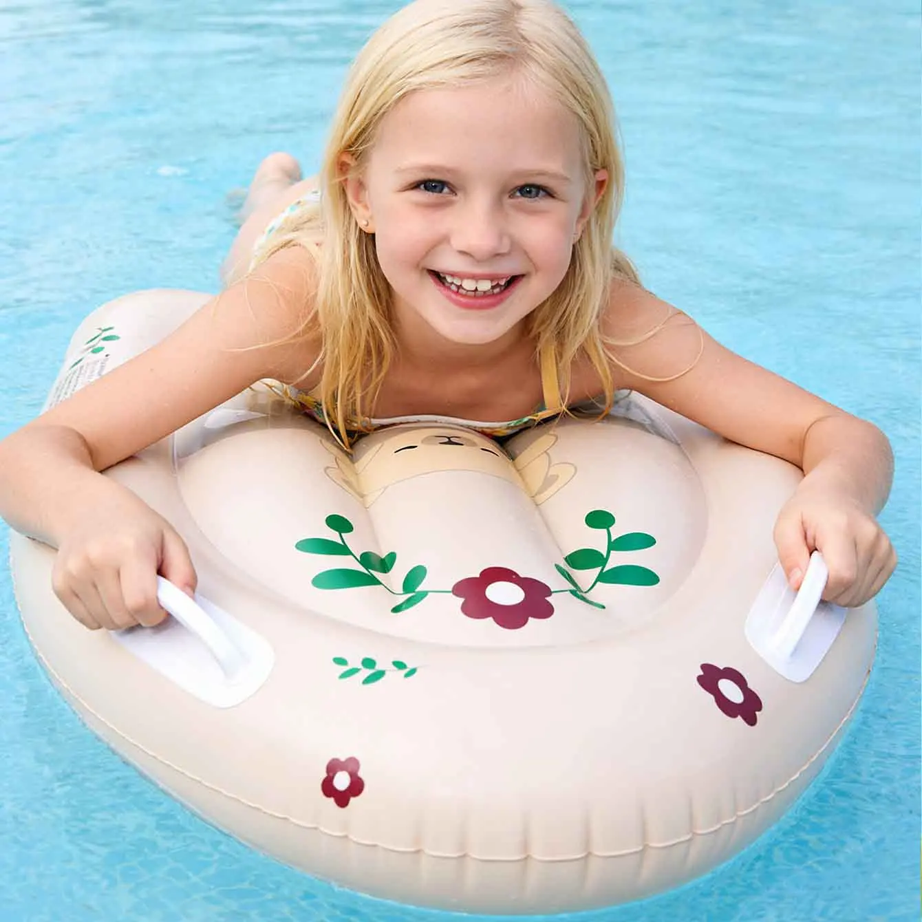 

1PC Inflatable Swim Board, PVC Pool Float Seat with Handles, Cartoon Bear Owl Floating Kickboard for Swimming Pool Beach Summer