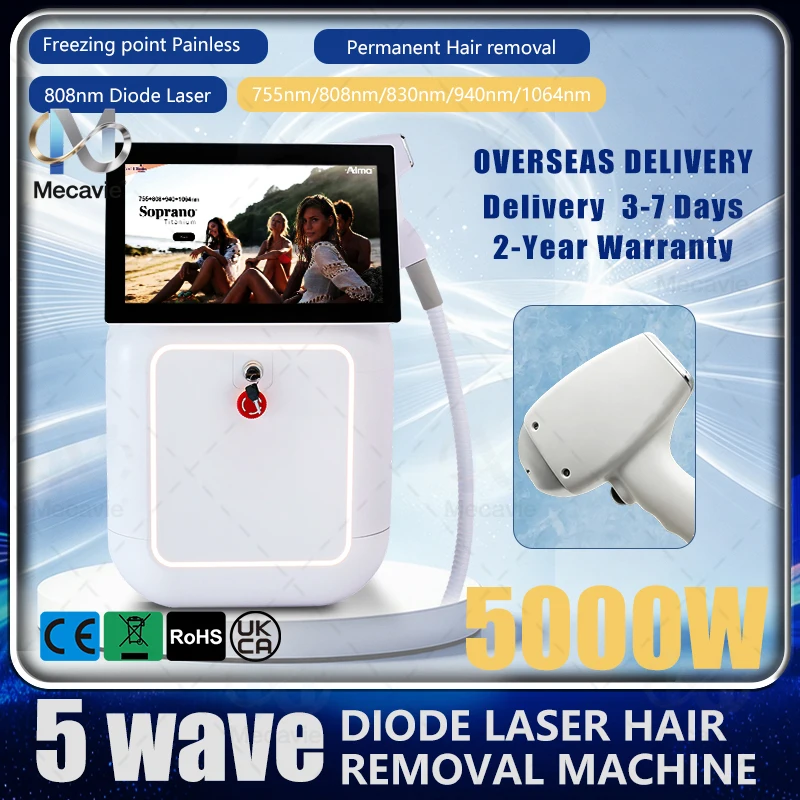 5000W 5 Wave Diode Laser Hair Removal Machine 755/808/830/940/1064nm Freezing Point Painless Permanent Hair Remover Laser Epilat