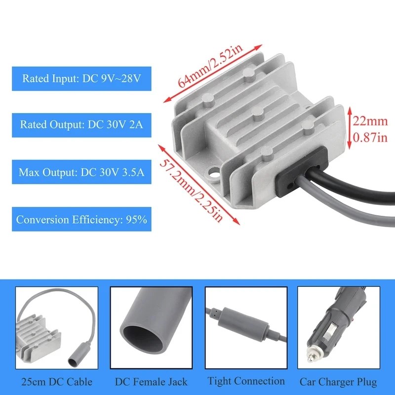 محول طاقة Starlink MINI 12V/24V إلى 30V 3.5A DC |   قابس ولاعة سجائر السيارة إلى مقبس أنثى DC |   محول 105 واط ل