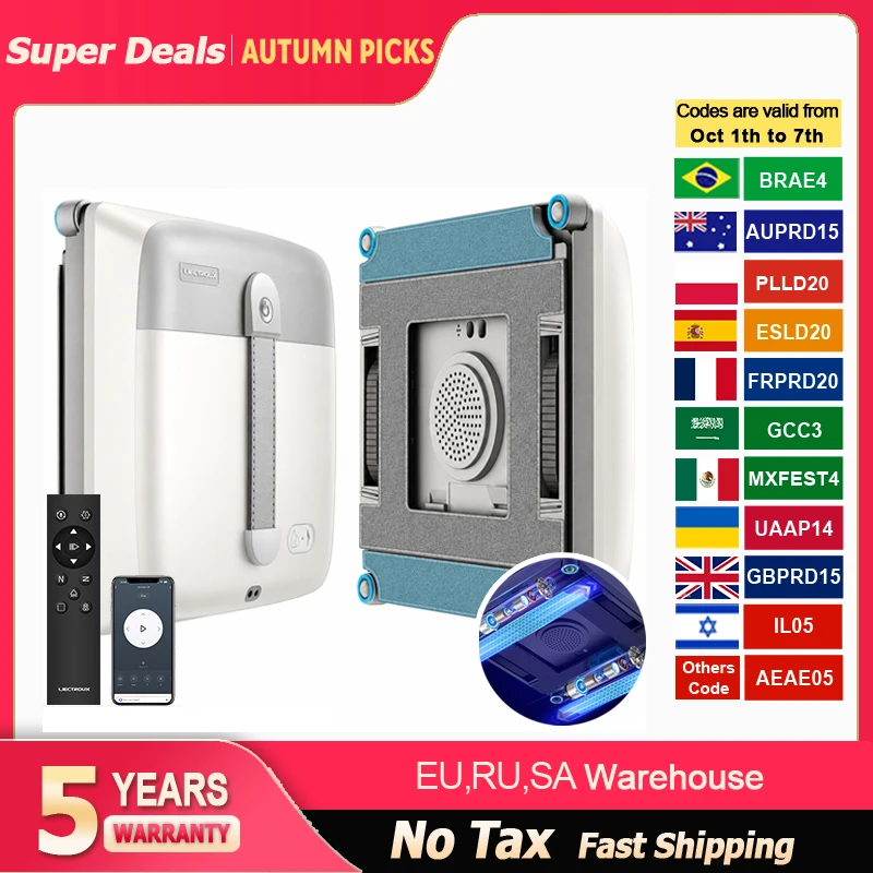 NEW Robot Window Cleaner Liectroux G9 Dual Vibrating Bionic Cleaning Arms, 8-Nozzle Water Spray,10000Pa Suction, Smart Memory