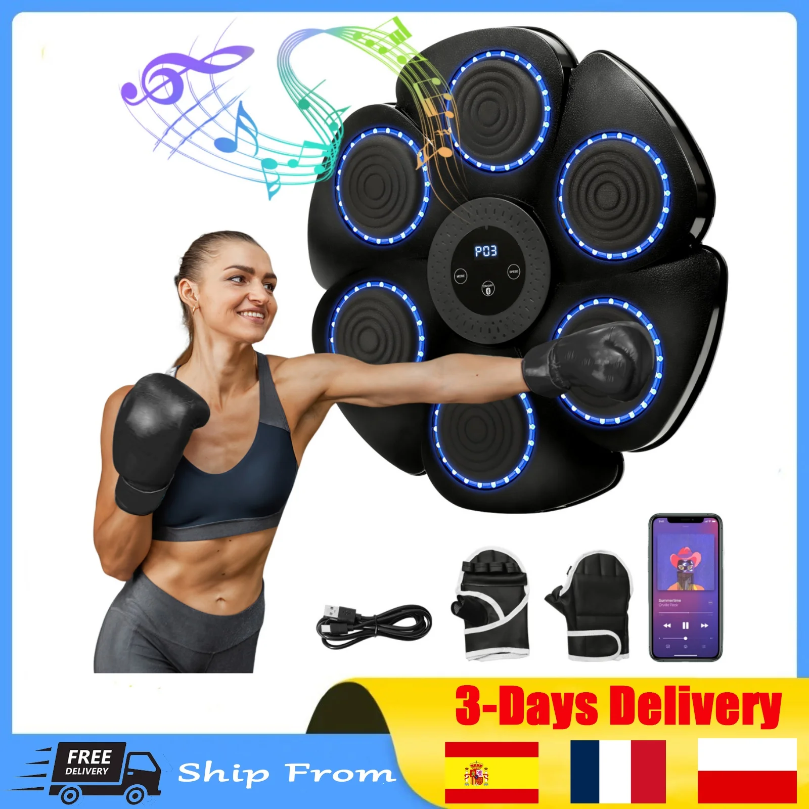 Macchina da boxe Bluetooth intelligente con modalità di ritmo a 9 livelli, luci di sincronizzazione RGB e conteggio dei punzoni automatici, allenamento Fitness per casa/palestra